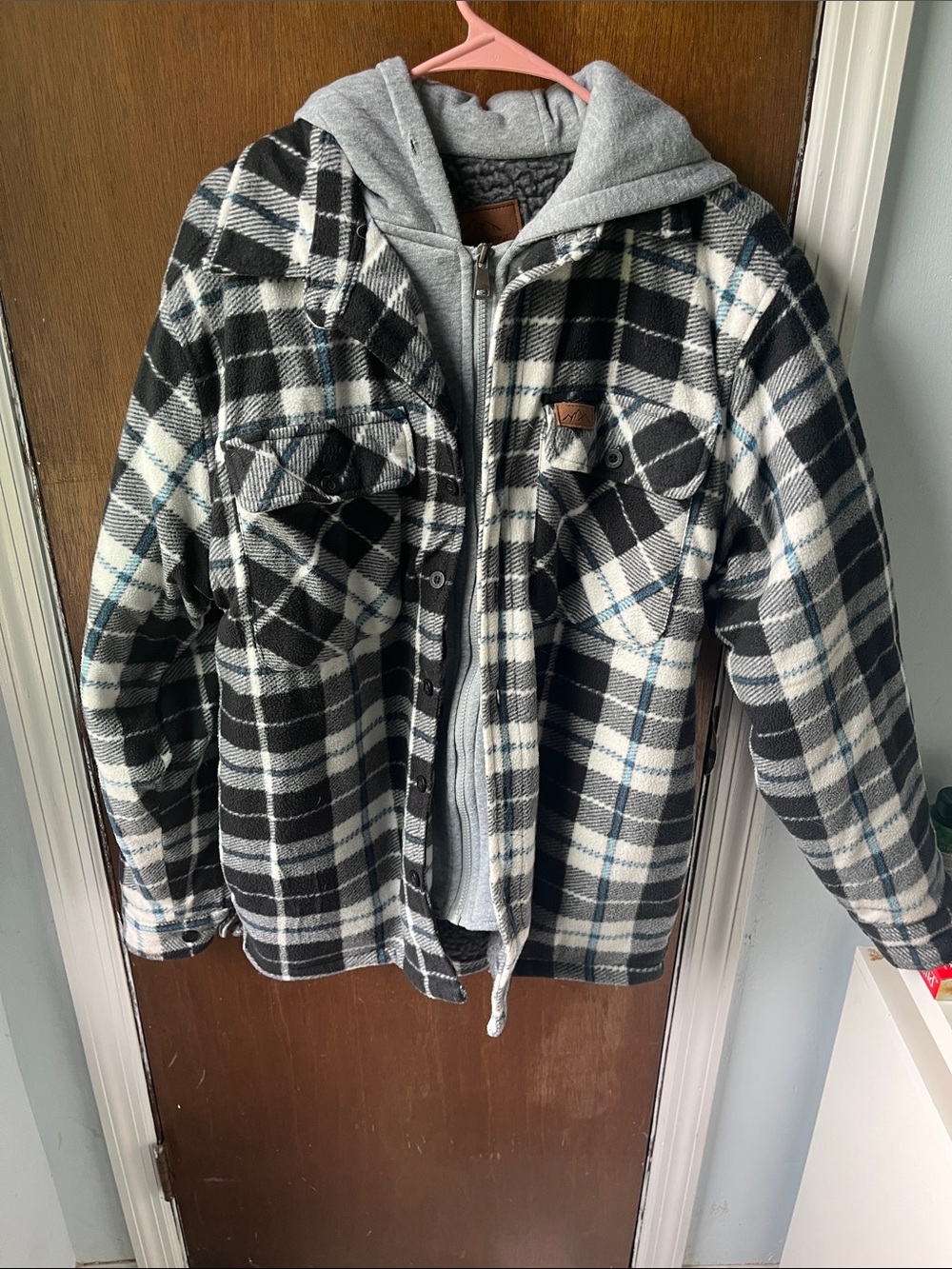 Black & White Plaid Hooded Jacket